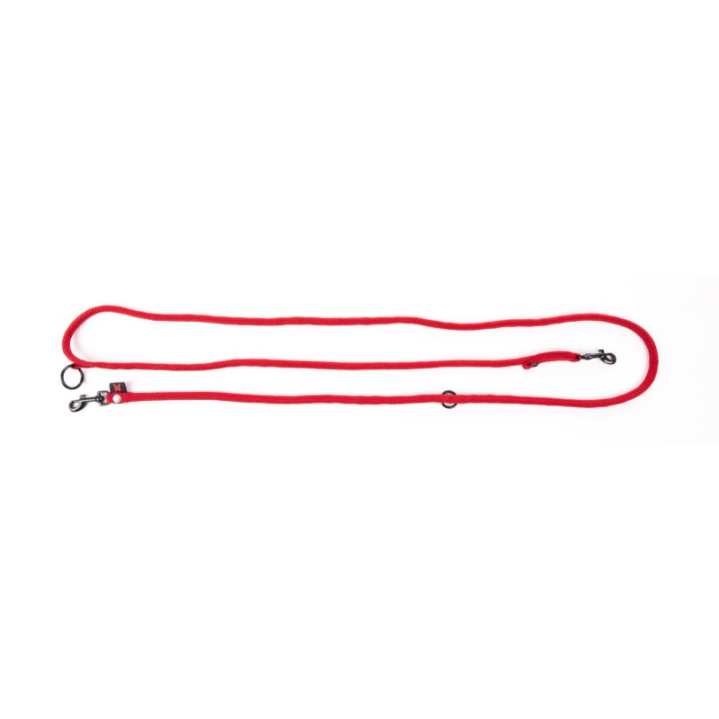 Laisse Multipositions en Nylon Rond 9mm x 2m Rouge