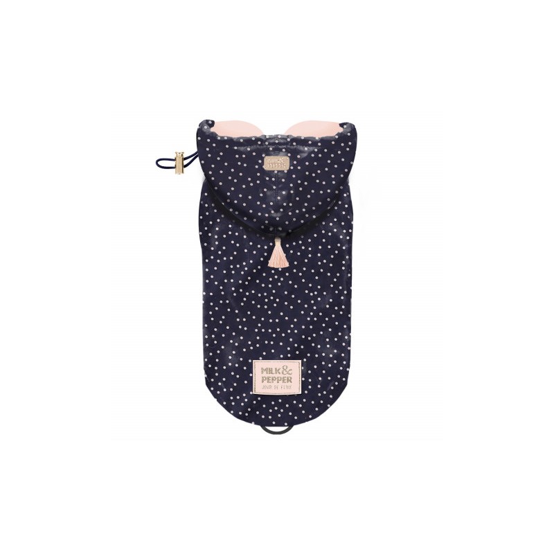 Imperméable CONSTANCE Bleu Marine à Pois Rose