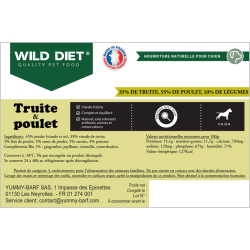 Yummy Barf Wild Diet Truite et Poulet pour Chien – Alimentation naturelle sans céréales