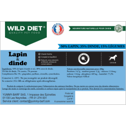 Yummy Barf Wild Diet Lapin et Dinde pour Chien – Alimentation naturelle sans céréales